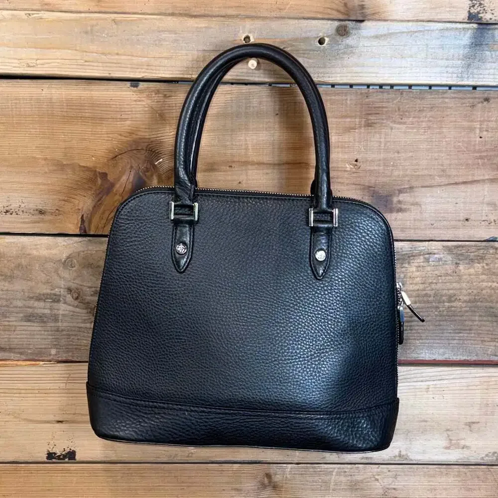 Brooks Brothers Women's Black Leather Satchel Top Handle Zip Around Bag